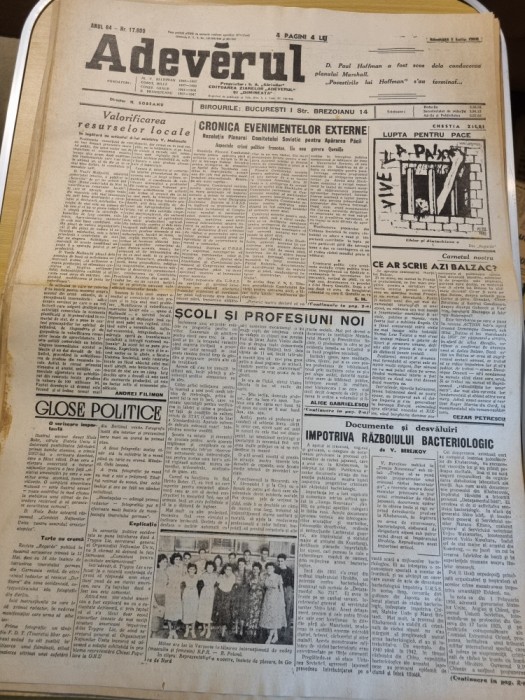 adevarul 1 iulie 1950-razboiul din coreea,art. scolimsi profesii noi