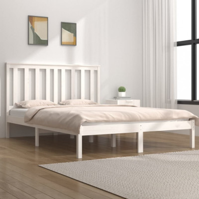 Cadru de pat dublu, alb, 135x190 cm, lemn masiv de pin GartenMobel Dekor foto