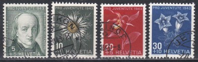 Elvetia 1943 - Pro Juventute - Cea de-a 100-a aniversare de la moartea lui Emanuel von Fellenberg - Flori, Cota CTO 11.50, Stampilat foto