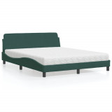 VidaXL Pat cu saltea, Dover, verde &icirc;nchis, 160x200 cm, catifea 3208434