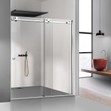 Paravan dus cu usa glisanta Glissando INOX, perete fix cu usa culisanta din sticla clara securizata, pentru nisa cu latime intre 170-180x205 cm