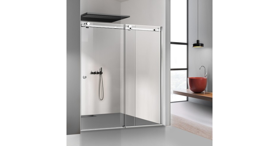 Paravan dus cu usa glisanta Glissando INOX, perete fix cu usa culisanta ...