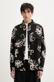 Desigual camasa din bumbac NATURE barbati, culoarea negru, cu guler clasic, relaxed, 25SMCW16