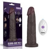 Vibrator Realist Sliding-Skin PRO II, Remote Control, Silicon Dubla Densitate, Negru, 22.7 cm