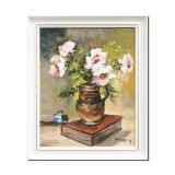 Tablou pictat manual inramat, Carafa cu anemone, puritate, 60x50cm ulei pe panza, Geo Ungureanu