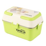 Lunch box Pufo cu 3 compartimente si vas interior din inox, etans, pentru mancare, pranz, scoala sau birou, verde