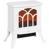 HOMCOM Șemineu electric pe picior 750/1500 W, șemineu decorativ cu efect flacără LED, 37,3 x 23,1 x 44 cm, alb | Aosom Romania