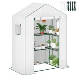 Outsunny Seră de grădină cu 1 ușă, 2 ferestre și 2 rafturi &icirc;n formă de U pentru legume, plante, flori, copertină PE 140x73x190 cm | Aosom Romania