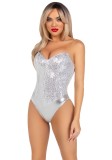 Body cu paiete argintii - Sequin Boned Crotch Leg Avenue
