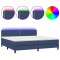 Pat cu arcuri, saltea si LED, albastru, 200x200 cm, textil
