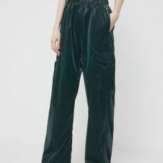 Stine Goya pantaloni femei, culoarea verde, lat, high waist