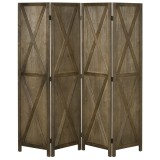 HOMCOM Paravan interior 4 Panouri 182L x 170H cm Stil rural elegant - separatoare de cameră cu cruciulite - Lemn de Paulownia Maro Gri | Aosom Romania