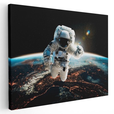 Tablou astronaut in spatiu, albastru 1975 Tablou canvas pe panza CU RAMA 70x100 cm foto
