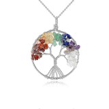 Cumpara ieftin Colier cu 7 cristale chakra, copacul vietii, multicolor, 50x5 cm