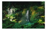 Tablou Canvas, "Pădurea fermecată cu cascade luminoase", Cascade, Vegetație, Lumină, Seninătate, Natură, Muschi, Apă, Frunziș, Flori, Pădure, 39 x 26