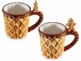 Set 2 cani Craciun ceramica alba maro &Oslash; 10 cm x 10 H, 300 ml