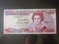 Rara! Eastern Caribbean Central-St.Vincent 20 Dollars 1988 foto