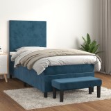 vidaXL Pat continental cu saltea, albastru &icirc;nchis, 80x200 cm, catifea