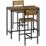 HOMCOM Set de bar 3 piese, masă &icirc;naltă, 2 scaune, MDF, cadru metalic, rezistent la apă, Maro | Aosom Romania