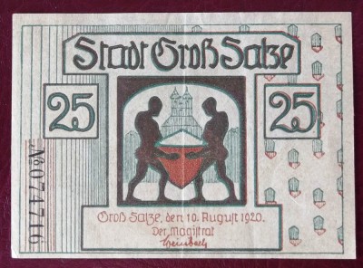 Germania notgeld 25 pfennig 1920 Gro&amp;szlig;-Salze ** foto