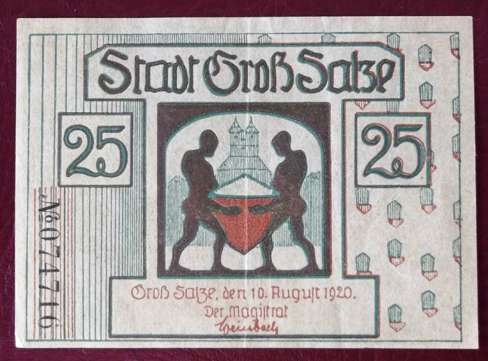 Germania notgeld 25 pfennig 1920 Gro&szlig;-Salze **