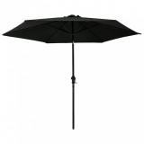 Umbrelă de soare exterior, LED-uri și st&acirc;lp oțel, negru, 300 cm, vidaXL