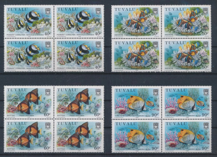 TUVALU -1989-VIATA MARINA -Serie completa de 4 timbre bloc de 4 MNH