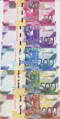 Bancnota Kenya 50 - 1.000 Shilingi 2019 - PNew UNC ( set complet x5 ) foto