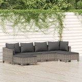 Set Mobilier Gradina 6 Piese vidaXL, Poliratan Gri, Canapea Colt/Mijloc, Taburet, Perne Incluse, Modular, Confortabil