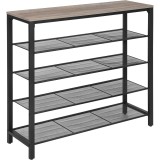 VASAGLE Raft de pantofi metalic, cu 4 nivele plus polita superioara, stil industrial, 100x30x93cm, gri si negru Household NewTrend