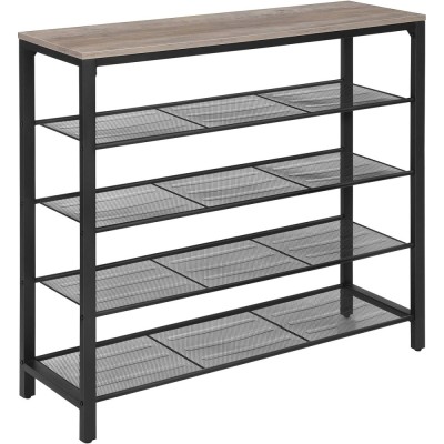VASAGLE Raft de pantofi metalic, cu 4 nivele plus polita superioara, stil industrial, 100x30x93cm, gri si negru Household NewTrend foto