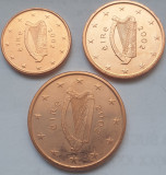 Set 3 monede 1, 2, 5 cents 2002 Irlanda, unc, km#32-34