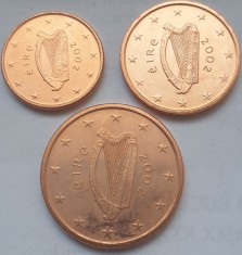 Set 3 monede 1, 2, 5 cents 2002 Irlanda, unc, km#32-34 foto