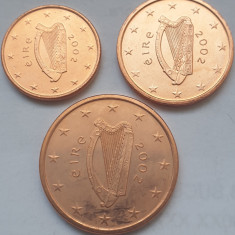 Set 3 monede 1, 2, 5 cents 2002 Irlanda, unc, km#32-34