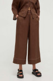 Max Mara Leisure pantaloni din in culoarea maro, lat, high waist 2416130000000