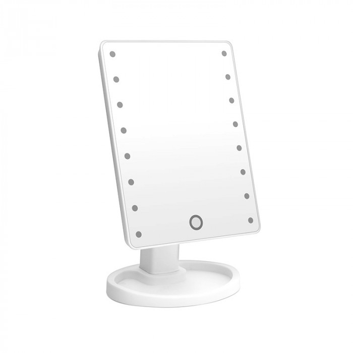 Oglinda pentru machiaj Bewello, 4 x AA, 16 x LED, 265 x 165 x 118 mm, plastic, Alb
