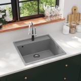 VidaXL Chiuvetă de bucătărie cu orificiu de preaplin, gri, granit