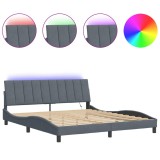 Cadru de pat cu LED fara saltea, Hanko, gri inchis, 180x200 cm, catifea