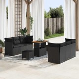 VidaXL Set de canapea de grădină cu 9 piese, cu perne, negru, din ratan poly și acacia.
