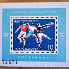 TIMBRE ROMANIA MNH LP852/1974 C.M. de Fotbal Munchen -Colita dantelată