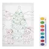 Set de Colorat de Craciun cu Canvas A4 Brad Copii &amp; Acuarela - 3buc, CMCLASS