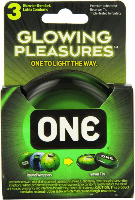 Prezervative Fosforescente, ONE, Glowing Pleasure, 3 buc.