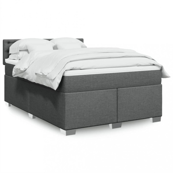 vidaXL Pat box spring cu saltea, gri &icirc;nchis, 140x190 cm, textil 3288198