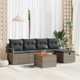 Set de Sofa pentru Grădină vidaXL din 6 Piese cu Perne Gri Poliratan, Sofa de Grădină vidaXL pentru 2 Persoane cu Perne Gri Poliratan