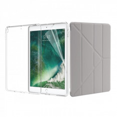 Set 3 in 1 husa carte, husa silicon si folie protectie ecran pentru iPad Pro 10.5 / Air 3 A1701 / A1709 / A2152 / A2123 / A2153 / A2154, gri foto