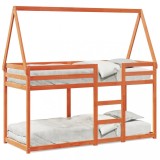 Cumpara ieftin Pat supraetajat cu acoperis maro ceruit 90x190cm lemn masiv pin