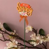 Stick decorativ din lemn cu mesaj Hello Spring, 26 cm, portocaliu, CMCLASS