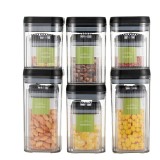 Cutii de Depozitare Alimente, Cyrax, Set din 12 Cutii de tip Container, Recipiente pentru Cereale in Bucatarie, Transparente cu Capac Negru