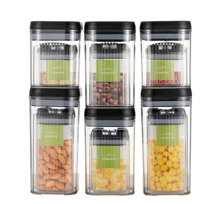 Cutii de Depozitare Alimente, Cyrax, Set din 12 Cutii de tip Container, Recipiente pentru Cereale in Bucatarie, Transparente cu Capac Negru foto