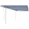 VidaXL Copertină retractabilă manual, st&acirc;lpi, albastru/alb, 4,5x3,5 m
